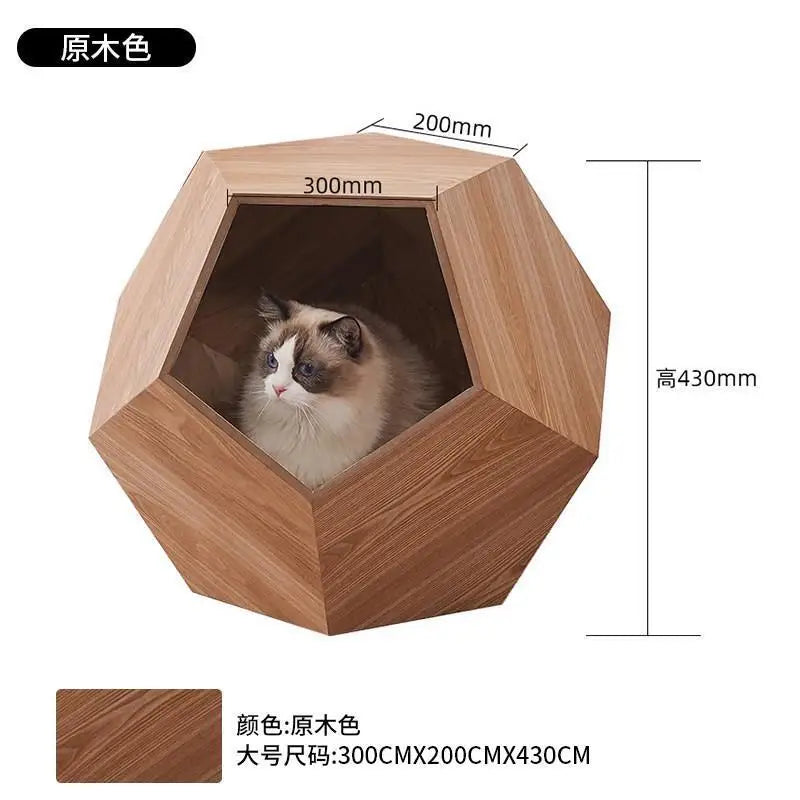 Solid Wood Pet Nest Cat Bed Dog House Side Table Nightstand Coffee Table 2-in-1 Furniture for Small Medium Cats Dogs