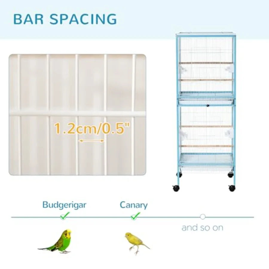 Large Bird Cage with 1.7 ft. Width for Wingspan, Bird Aviary Indoor with Multi-Door Design, Fit for a Canary, Finch, Conure, 55