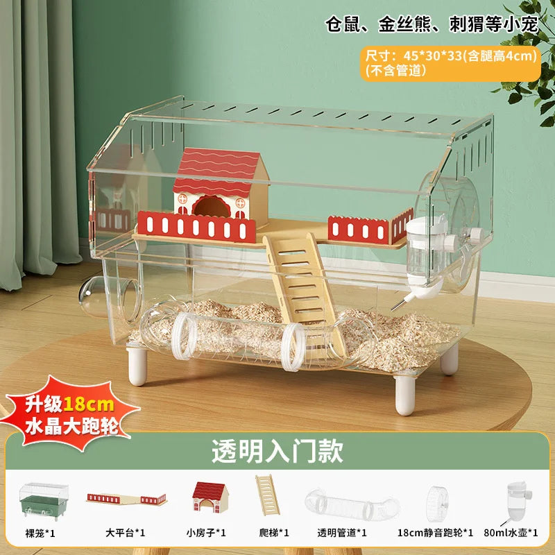 Luxury Transparent Hamster Villa Cage With Raised Tunnel And Scenic Habitat For Dwarf Hamsters For Kids And Pet Lovers Display