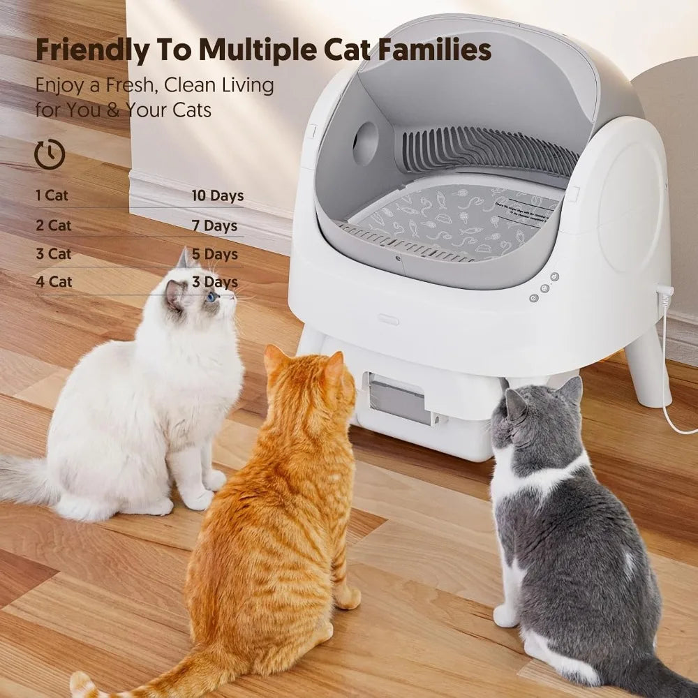 Open-Top Self-Cleaning Cat Litter Box, Automatic Litter Box with Integrated Safety Protection for Multiple Cats, Custom