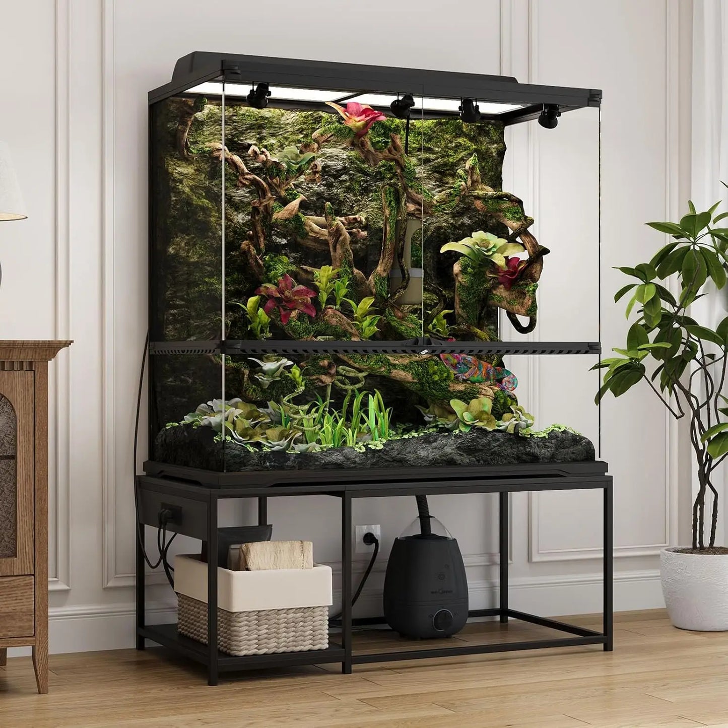 120 Gallon Reptile Tank Stand 48x24 Terrarium Stand For Stacked 4x2x2 PVC Tanks Chameleon Ball Python Lizard Tall Enclosures Wit