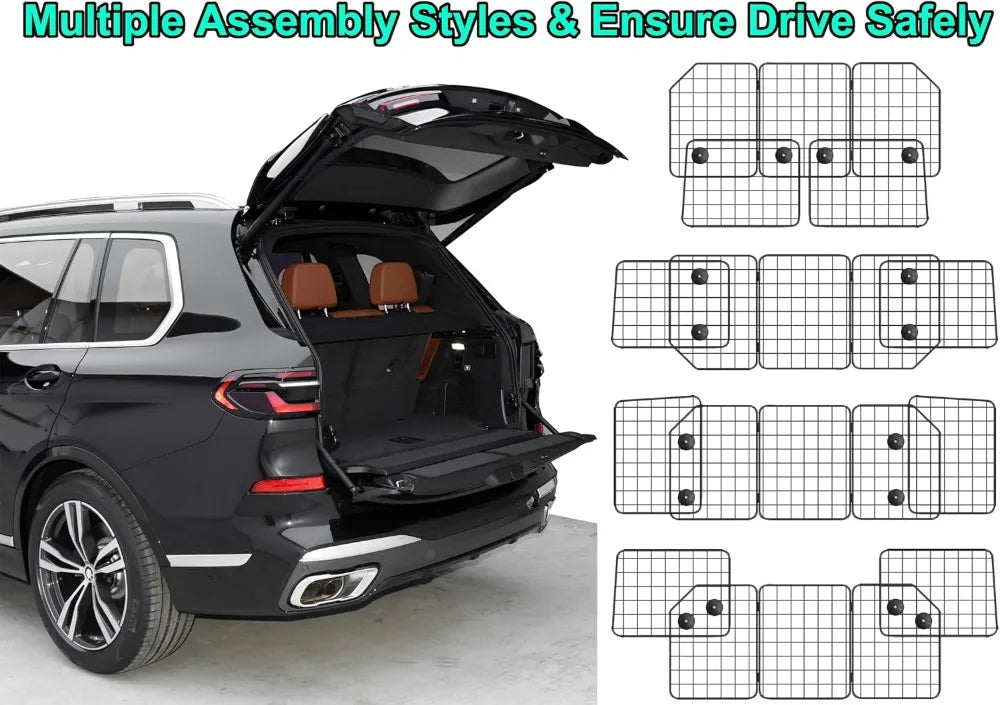 Adjustable Dog Car Barrier for SUVs Trucks Vans, Heavy-Duty Wire Mesh Pet Divider, 61.9 Inch, Universal Fit