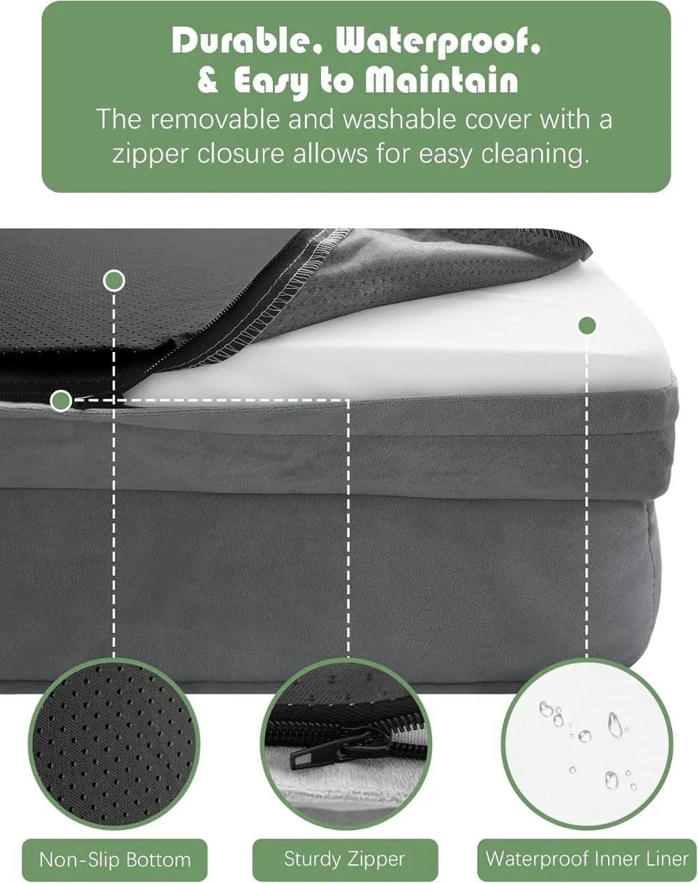 Orthopedic Dog Bed with Sides - Supportive Foam Pet Couch, Washable Cover, Waterproof Lining, Non-Slip Bottom, Grey M