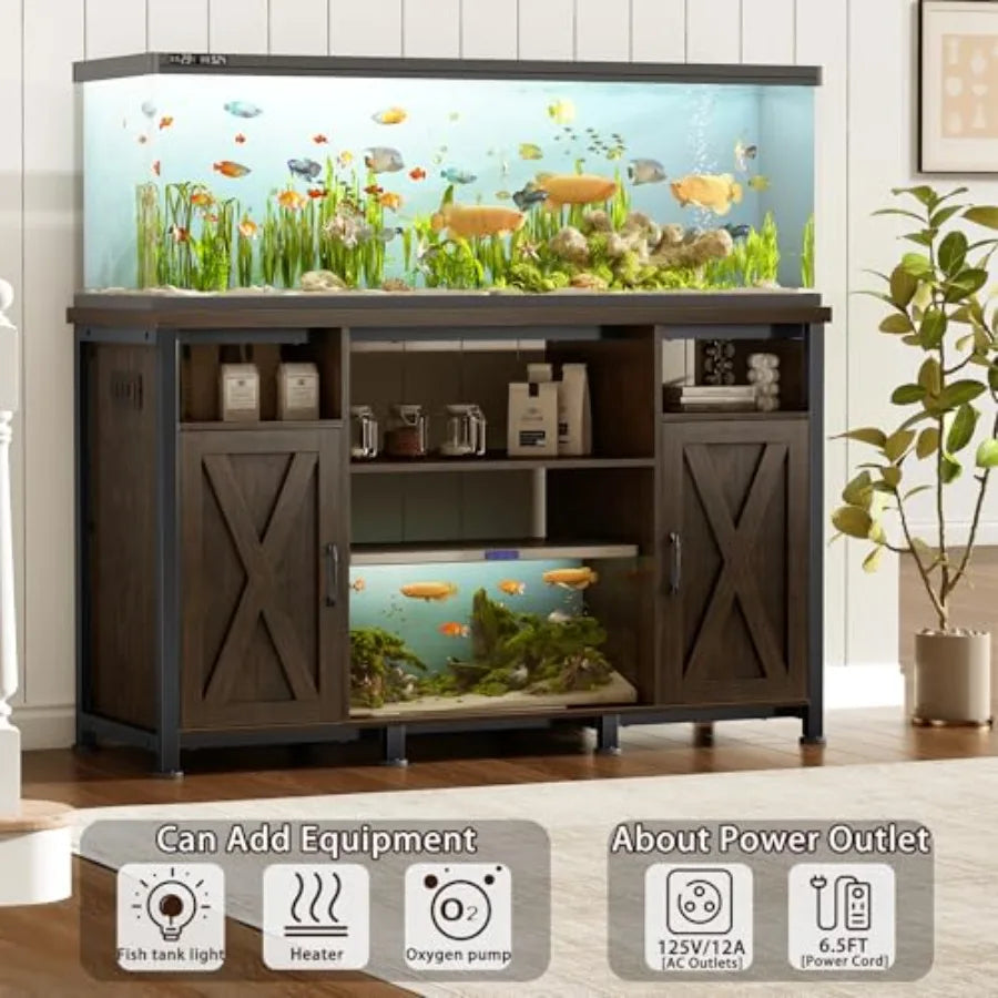 55-90 Gallon Fish Tank Stand with Power Outlets, Aquarium Stand with Cabinet, Heavy Duty Reptile Tank Turtle Terrariums Table f