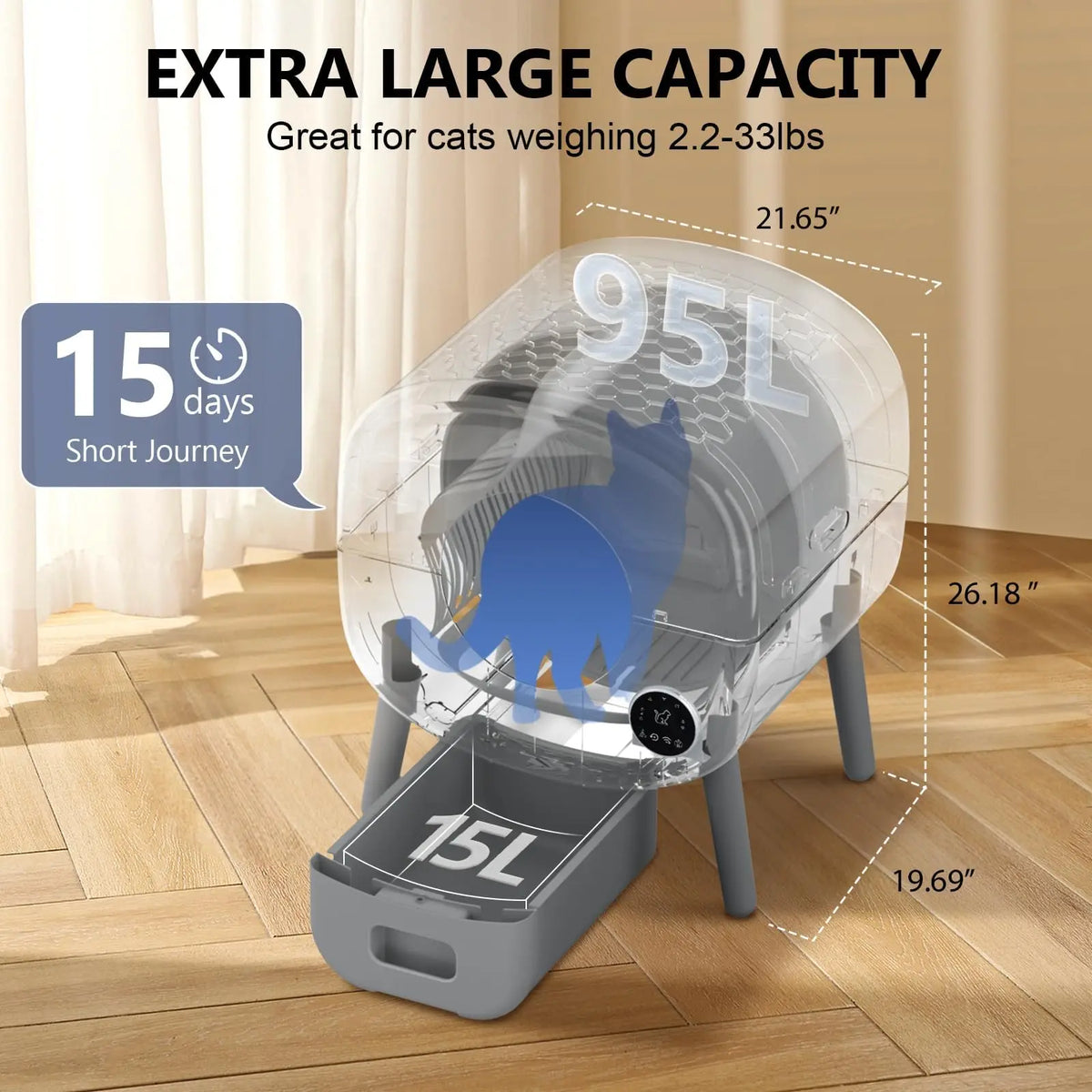 Self Cleaning Cat Litter Box, Large Capacity Automatic Cat Litter Box with App Control & Safety Protection for Multi