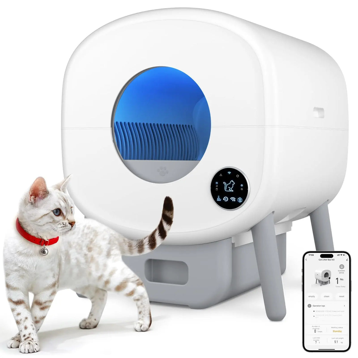 Self Cleaning Cat Litter Box, Large Capacity Automatic Cat Litter Box with App Control & Safety Protection for Multi