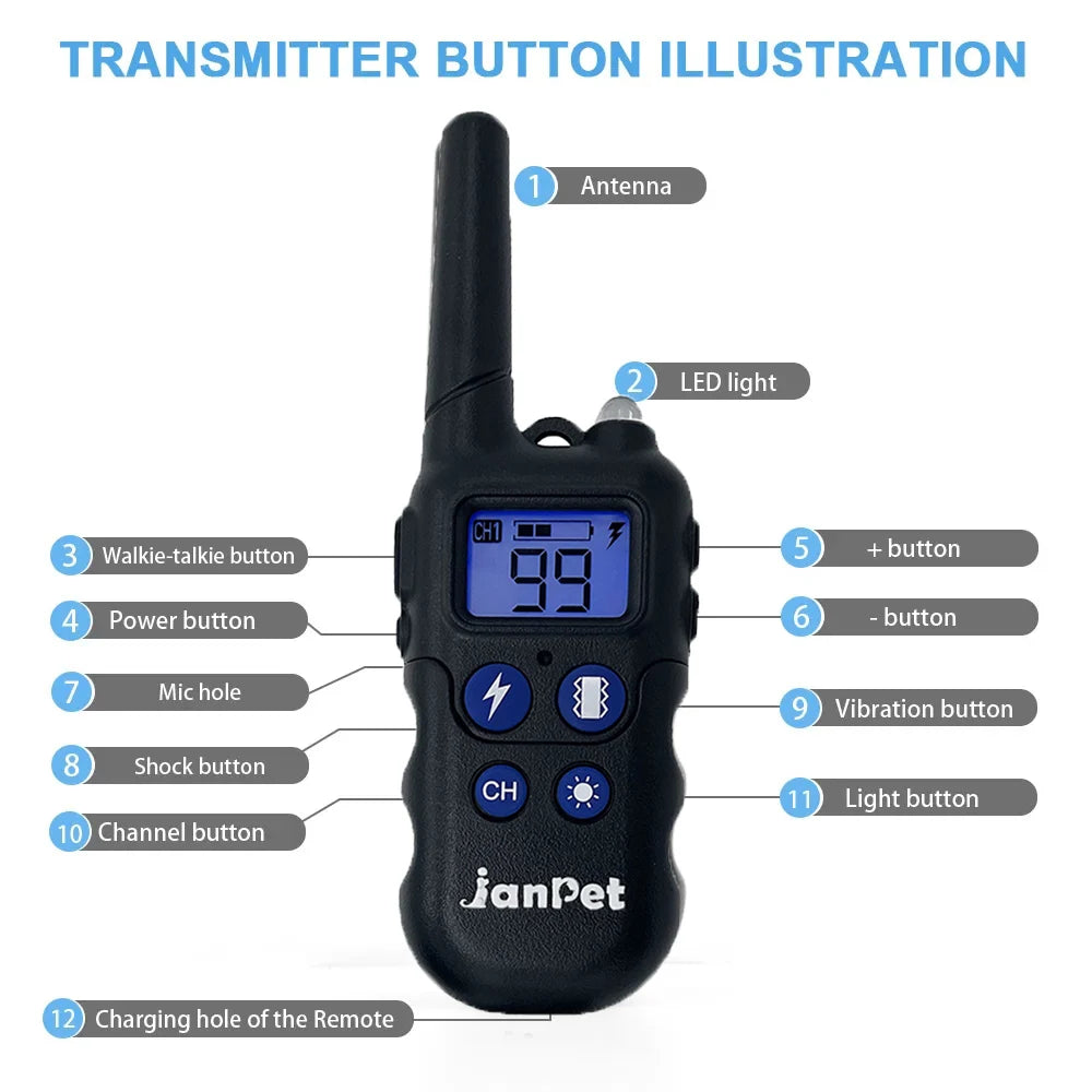 2000M Remote Control Dog Training Collar Walkie-Talkie Bark Collar Rechargeable Waterproof Shock Collar for Small Large Dogs