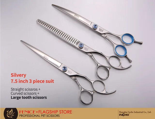 Fenice Dog Scissors Set Straight&Thinning&Curved Pet Grooming Scissors Kits Bichon Teddy Bomei Dog Grooming Shears Set Tool Set