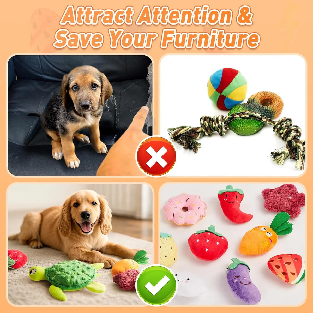 20PCS Random Squeaky Dog Toys Cute Interactive Pets Toys Bulk for Small Medium Dogs Soft Plush Fruit Vegetables Animals Set