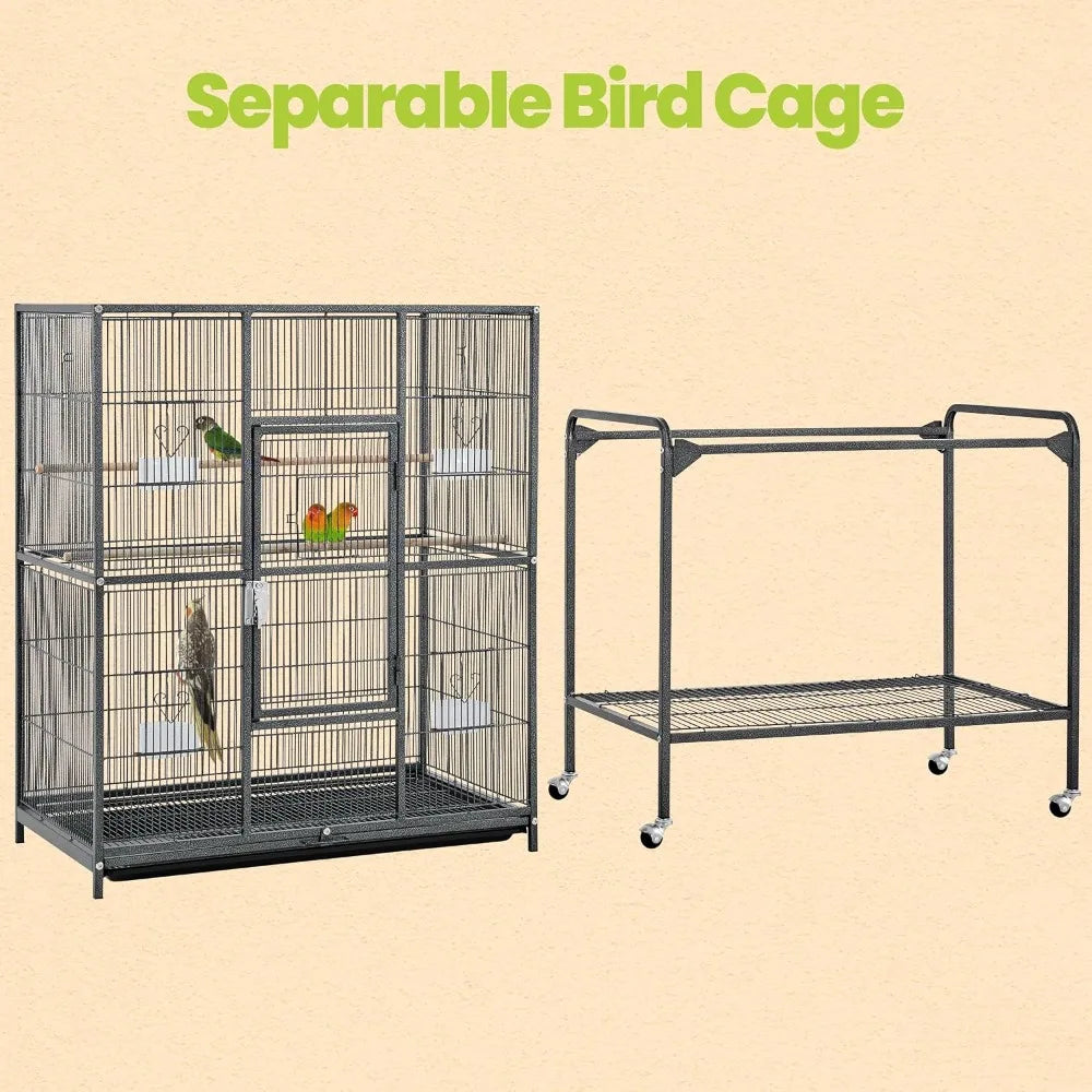 63'' Detachable Parrot Cage for Cockatiel, Sun Parakeet, Green Cheek Conure, Lovebird, Budgie, Finch - Wrought Iron with Stand