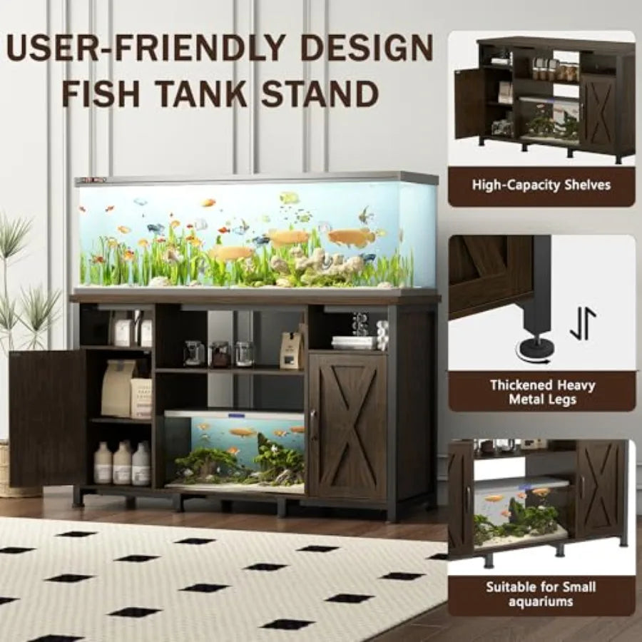 55-90 Gallon Fish Tank Stand with Power Outlets, Aquarium Stand with Cabinet, Heavy Duty Reptile Tank Turtle Terrariums Table f