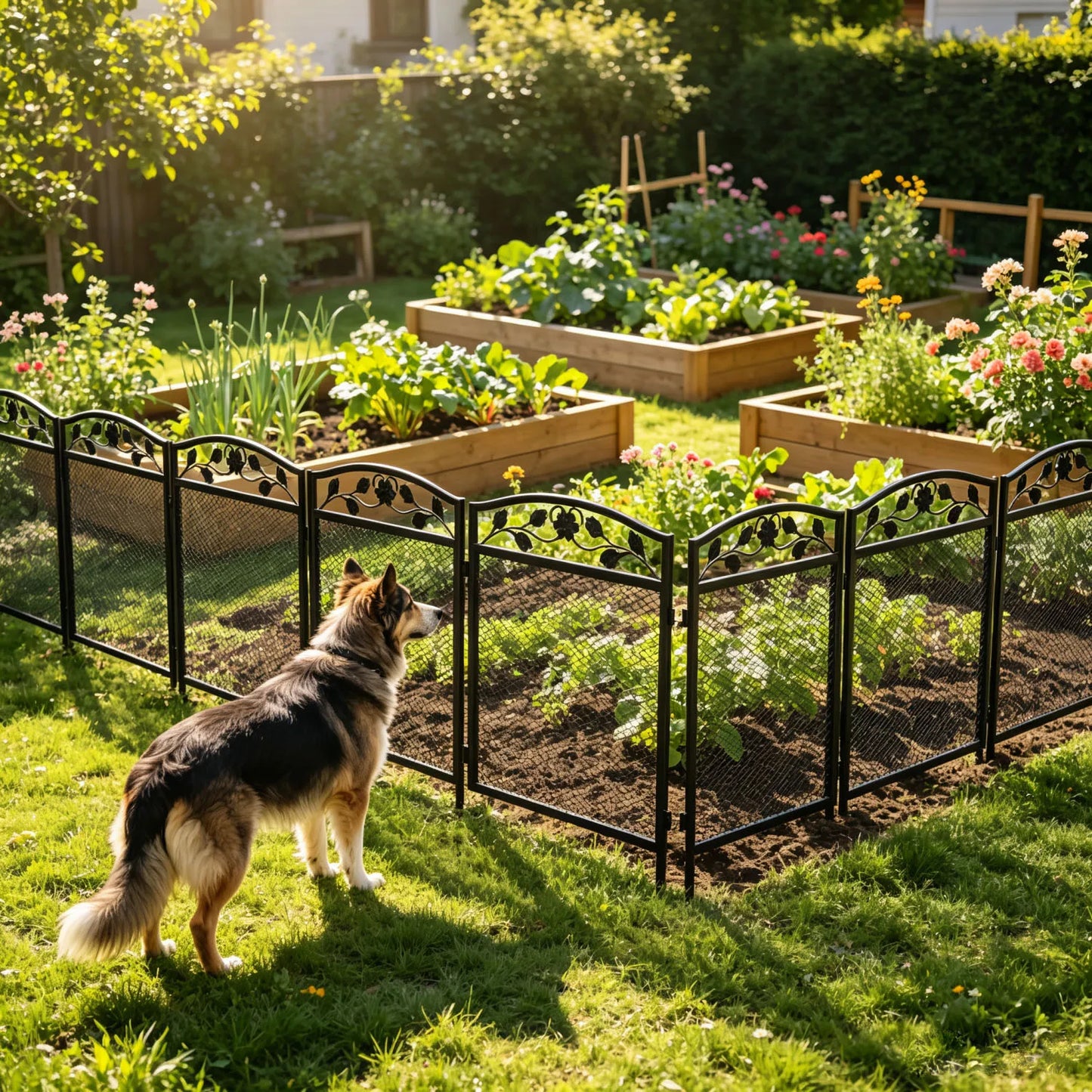 5Panels Decorative Garden Fence Animal Barrier with Safety Latch Arched Flower Bed Edging for Yard Patio Outdoor Decor Metal Border Panel Fencing