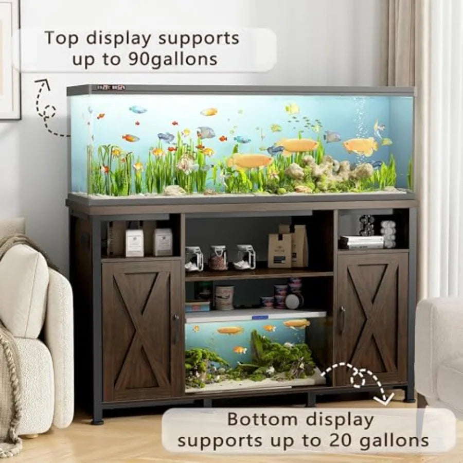 55-90 Gallon Fish Tank Stand with Power Outlets, Aquarium Stand with Cabinet, Heavy Duty Reptile Tank Turtle Terrariums Table f