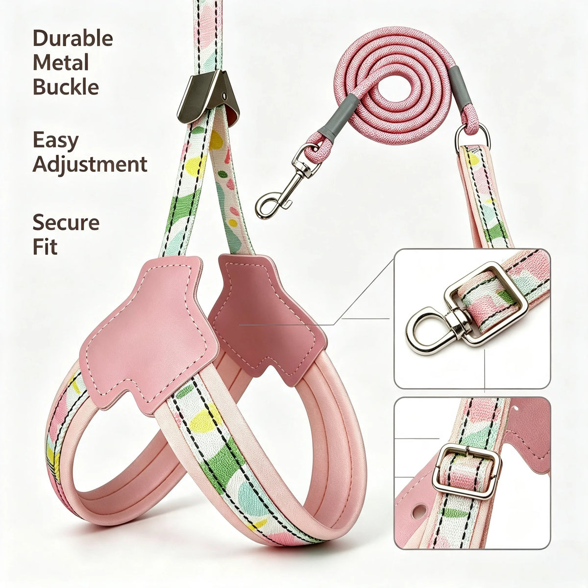 Soft Mesh Puppy Harness with Leash Cute Adjustable Pet Chest Strap Walking Set Comfortable Anti Escape Vest for Small Dogs Cats