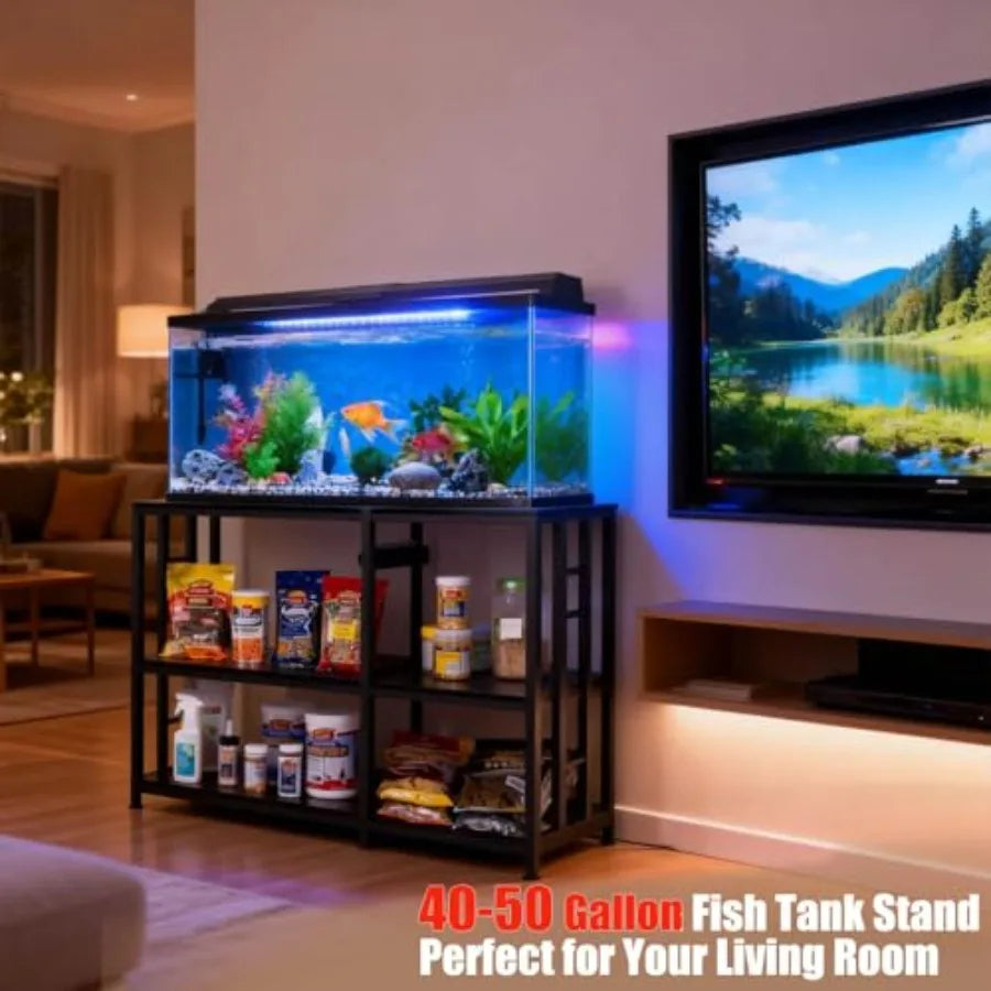 40 50 Gallon Aquarium Stand 36x18 Inch Heavy Duty 750lbs Capacity, 3-Tier Black Adjustable Shelf Steel Frame Fish Tank Stand wi