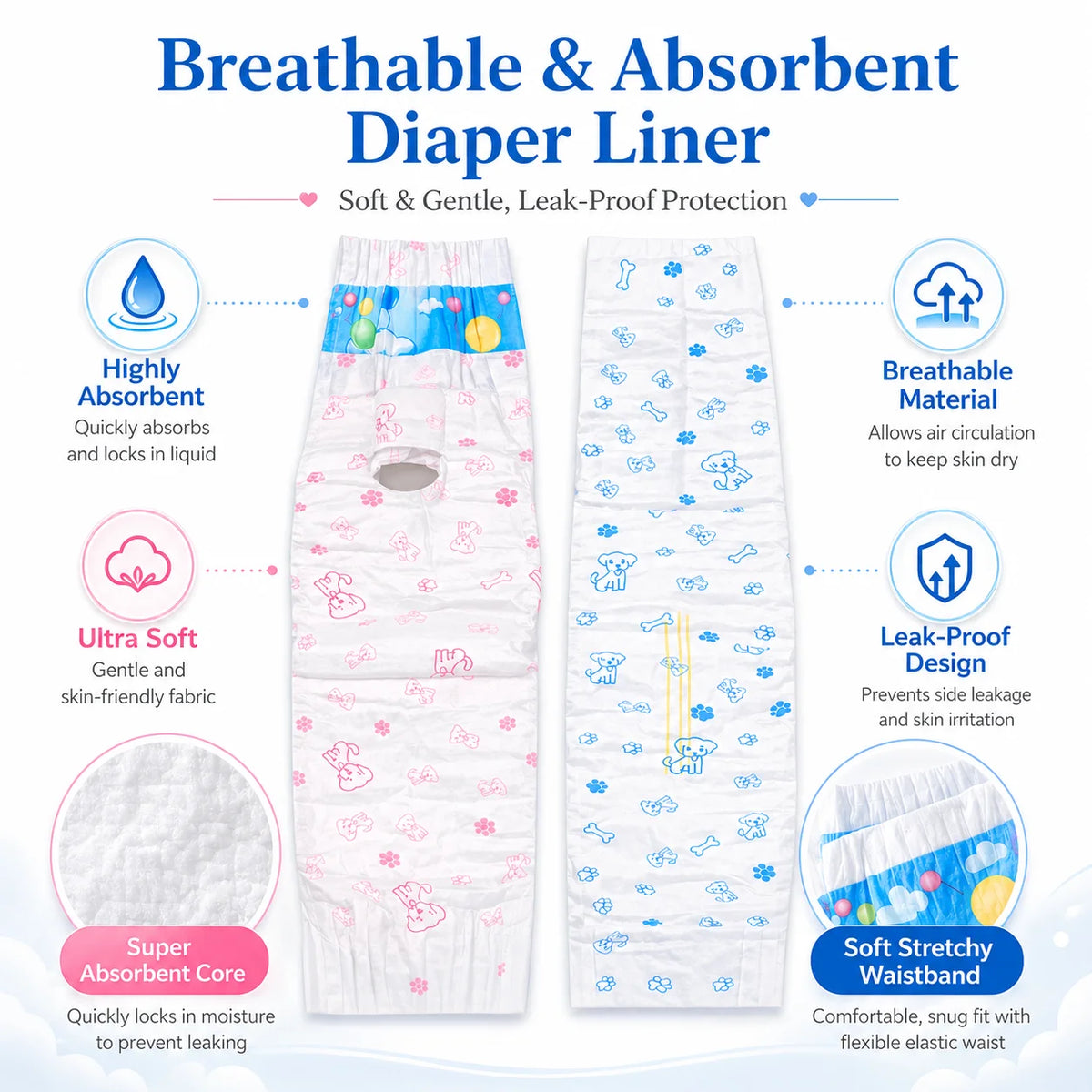 40-piece special offer pack of pet diapers, dry and breathable, comfortable and soft, physiological pants for female dogs, disposable diapers for male dogs