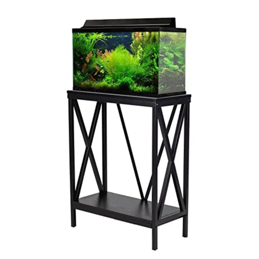 20 Gallon Metal/Wood, Aquarium Stand, Console Table, 24.2" L x 28" W, Black