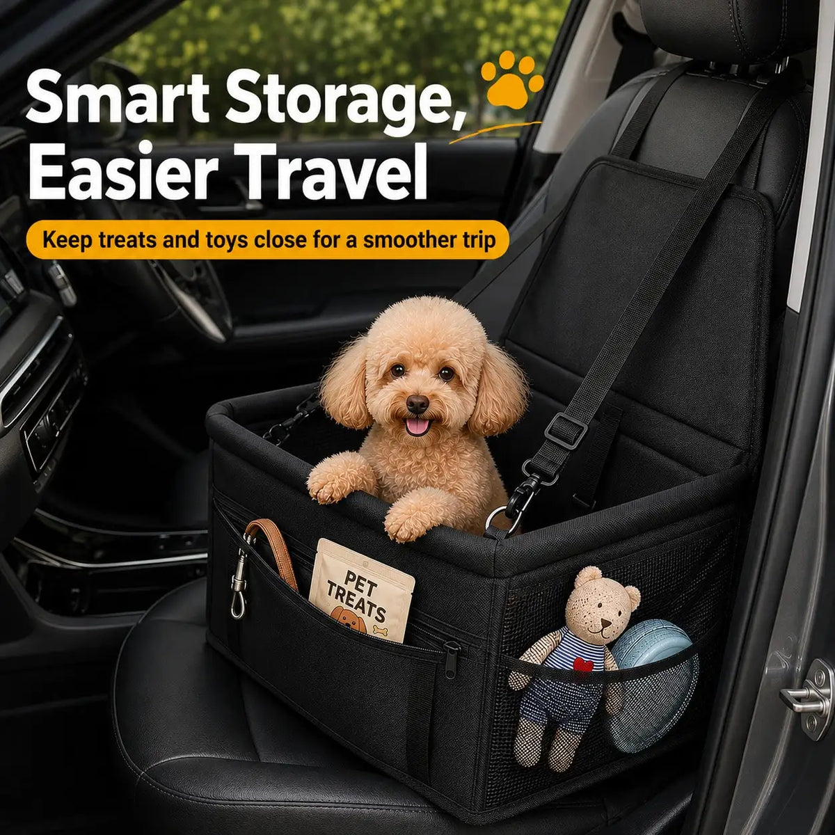 1pc Car Pet Booster Seat, Front Passenger Seat, Essential For Small To Medium Dogs Travel, Breathable Oxford Fabric, Dirt-Resistant, Foldable, Universal Fit, Perfect Car Pet Accessory