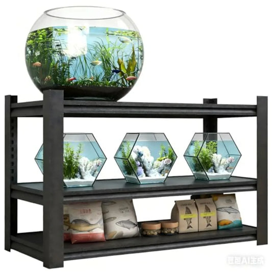 3-Tier Metal Aquarium Stand, 34" W Black, Heavy-Duty Storage Shelves for Fish Tanks and Accessories, Matte Finish