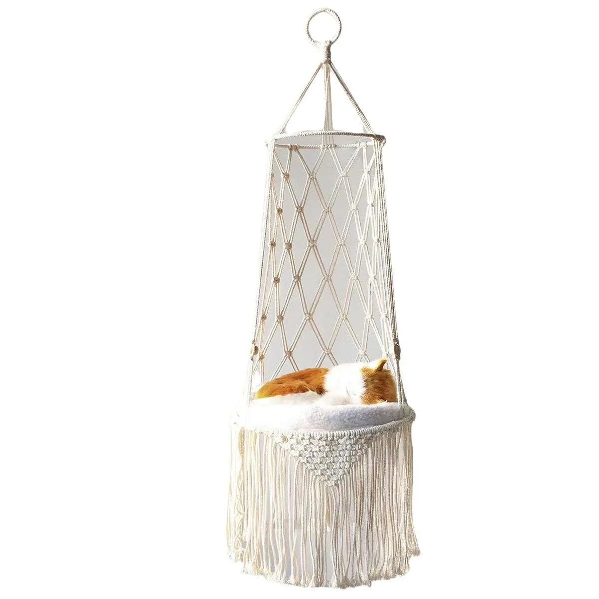 Winter Cat Window Perch, Cat Hammock for Wall with  Hand Woven Ropes,  Foldable Cat Beds for Indoor Cats Basket Swing