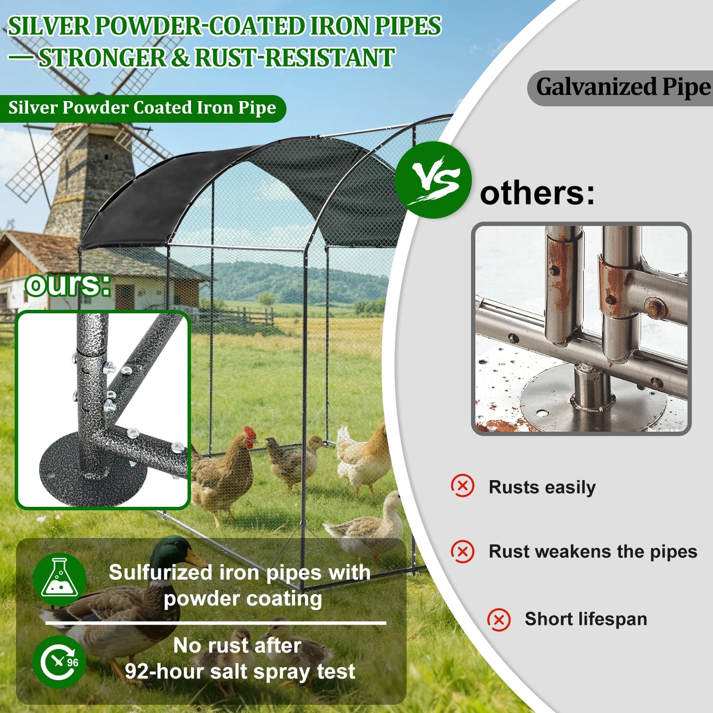 Large Chicken Coop Cage Outdoor Walk-in Hen Poultry Cage Run Pen Fence Duck House with Nylon Netting Metal Tubes Rabbit Hutch Run Nest Pet Cage