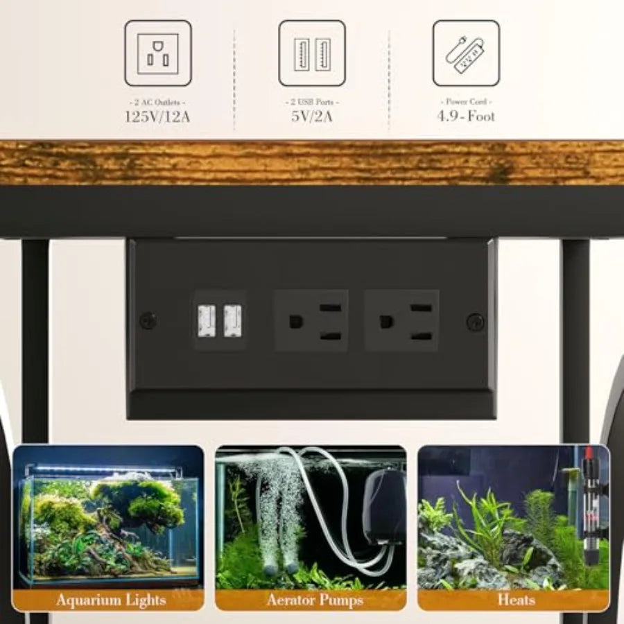 20-29 Gallon Aquarium Stand with Power Outlet, 3 Tier Heavy Duty Metal Fish Tank Stand with Storage Shelf, Fish Tank Table for