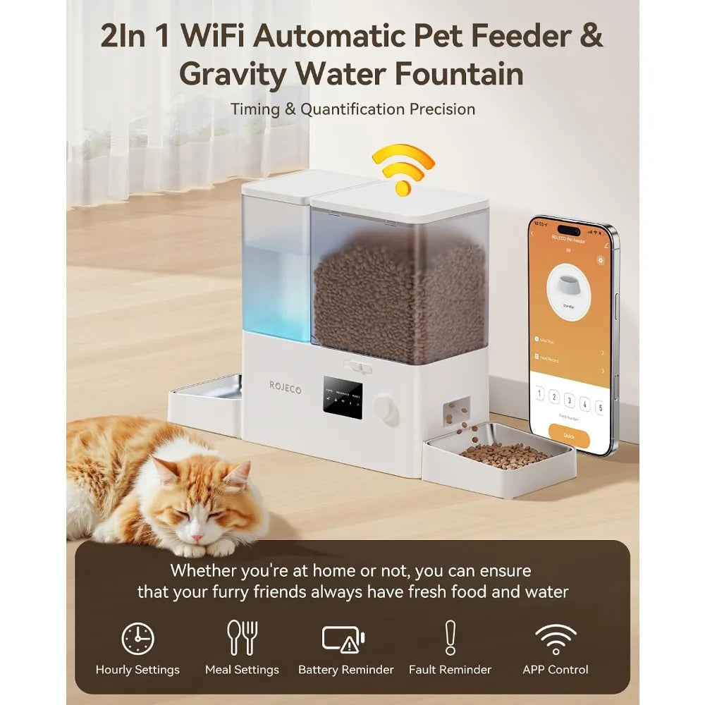 36Cups/8.5L WiFi Automatic Cat Feeder & Water Dispenser, Stainless Steel Bowls, 2-in-1, Large Capacity, APP Control, for Pets