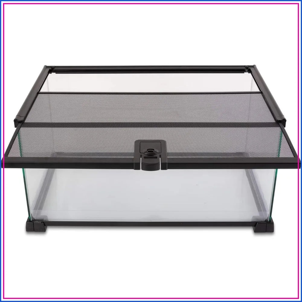 10 Gallon Reptile Tank Glass Terrarium 20"x12"x10" Sliding Screen Top for Small Animals