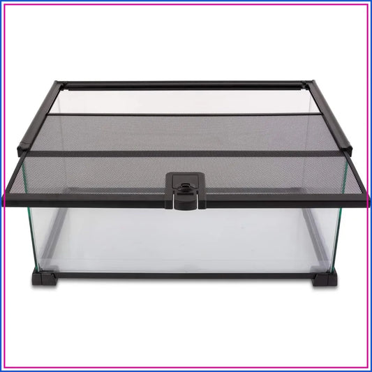 10 Gallon Reptile Tank Glass Terrarium 20"x12"x10" Sliding Screen Top for Small Animals