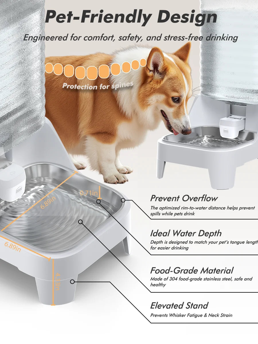 Furpipi 8L Large Capacity Automatic Pet Feeder & Water Dispenser Gravity Pet Feeding StationStainless Steel Pet Waterer for Pets
