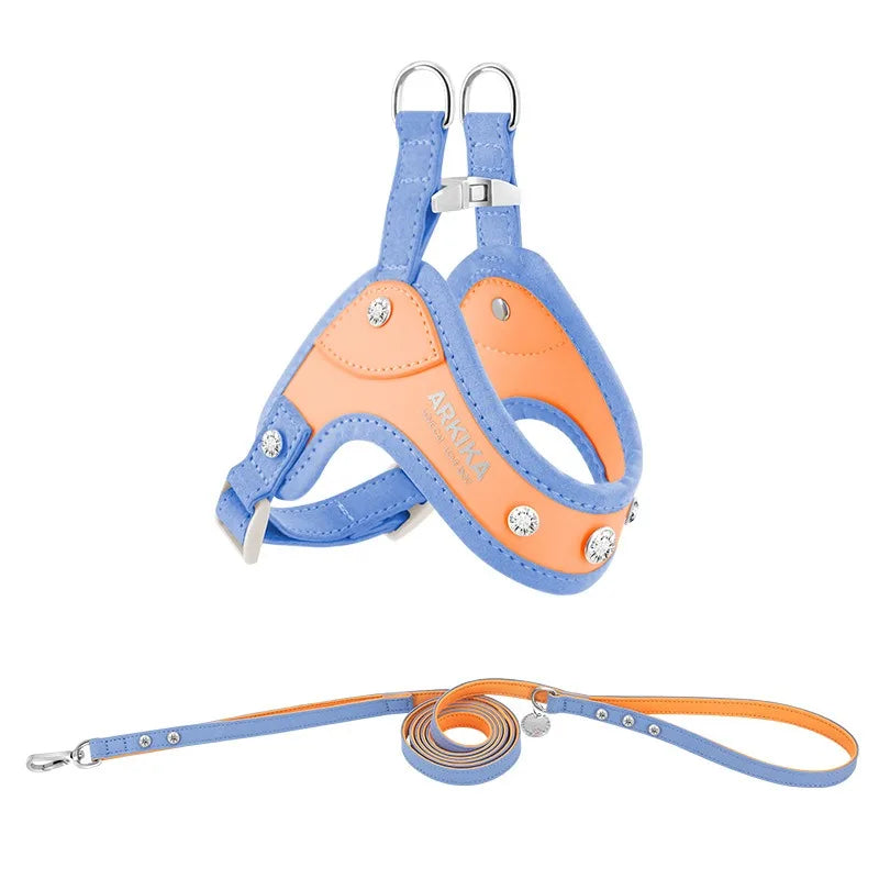 PU Leather Dog Cat Harness Vest and Leash Set Imitation Diamond Pet Harness Puppy Small Dog Cat Harness Pet Supplies Accessories