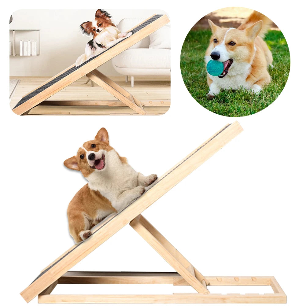 Wooden Foldable Pet Ladder 3/4 Levels Height Adjustable Pet Dog Climbing Ladder Non-Slip for Indoor High Bed Couch