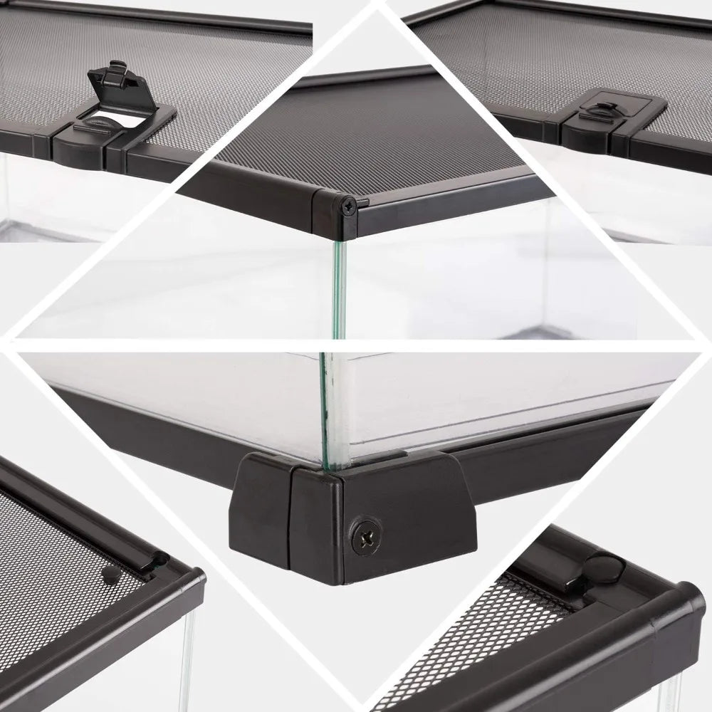 10 Gallon Reptile Tank Glass Terrarium 20"x12"x10" Sliding Screen Top for Small Animals