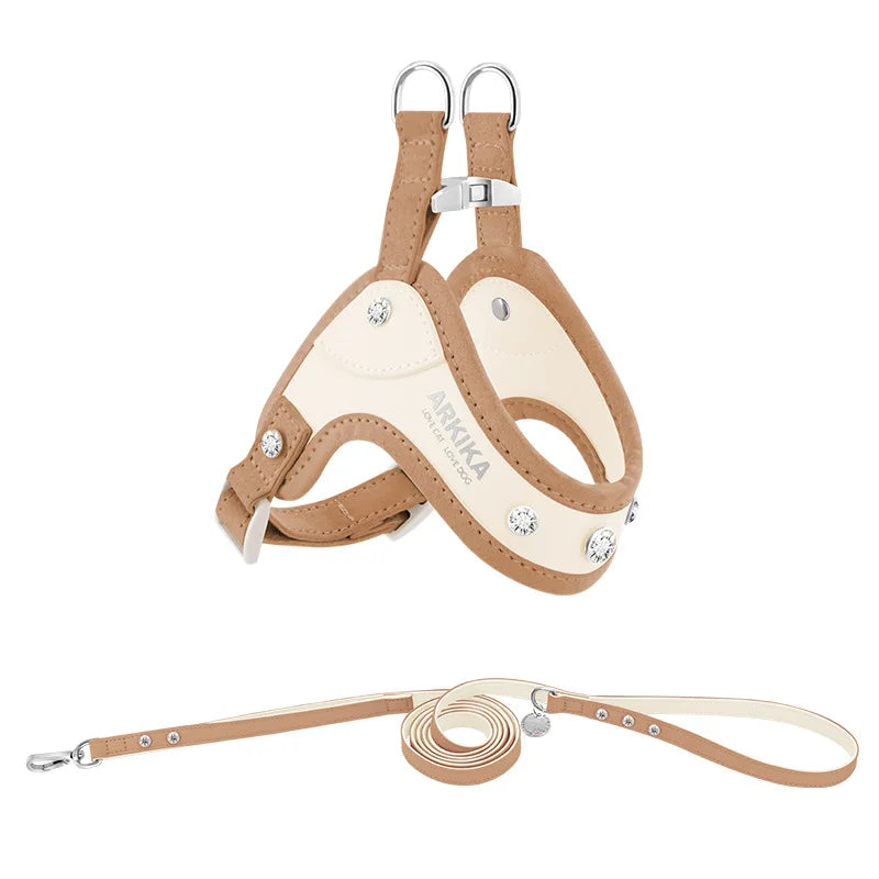 PU Leather Dog Cat Harness Vest and Leash Set Imitation Diamond Pet Harness Puppy Small Dog Cat Harness Pet Supplies Accessories