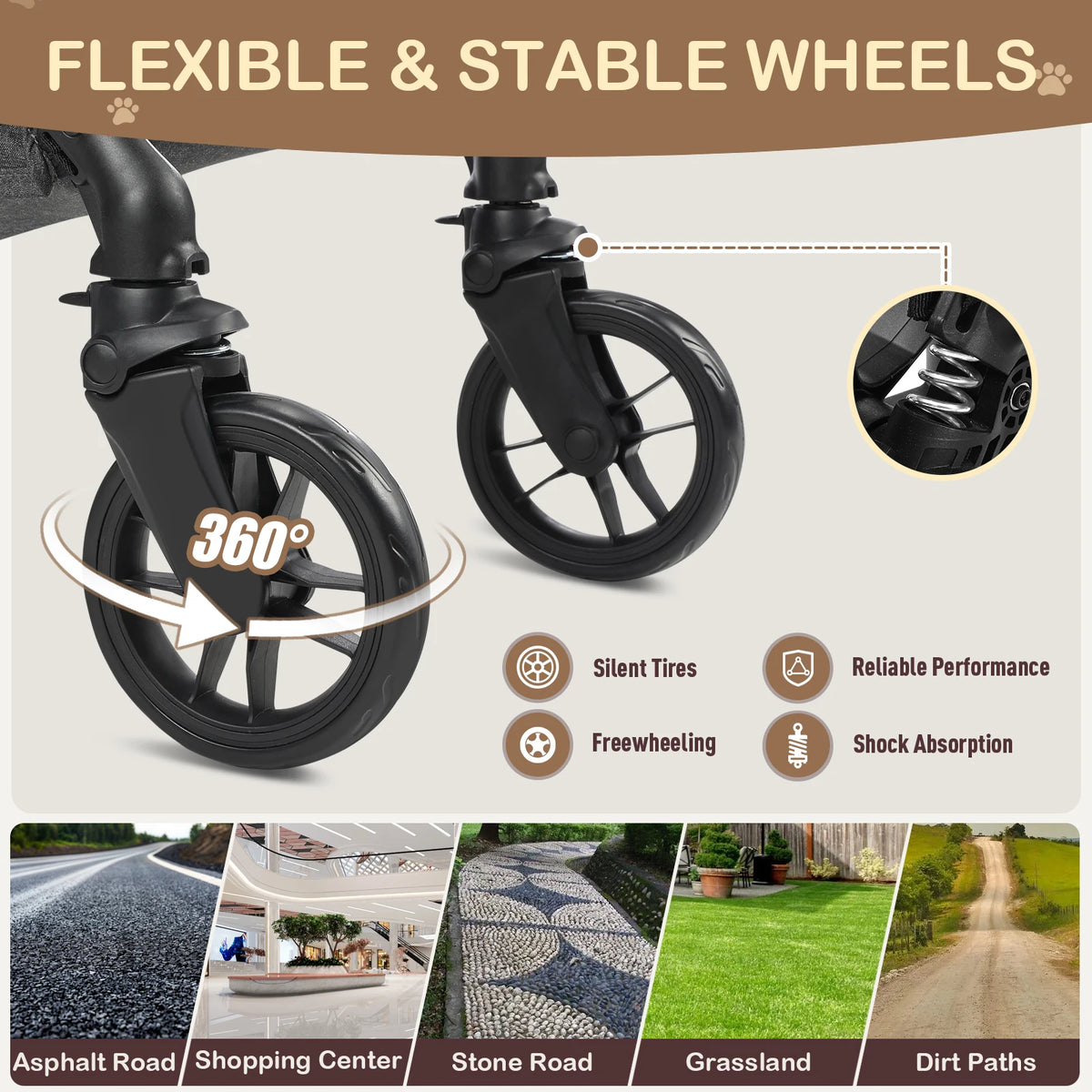 Portable Lightweight Pet Stroller for Medium Dogs - Smooth-Ride 4-in-1 Car Seat Combo with Detachable Carrier Rubber Wheels Quick-Folding for Seniors Cats