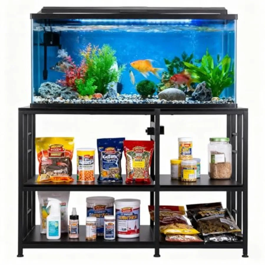 40 50 Gallon Aquarium Stand 36x18 Inch Heavy Duty 750lbs Capacity, 3-Tier Black Adjustable Shelf Steel Frame Fish Tank Stand wi