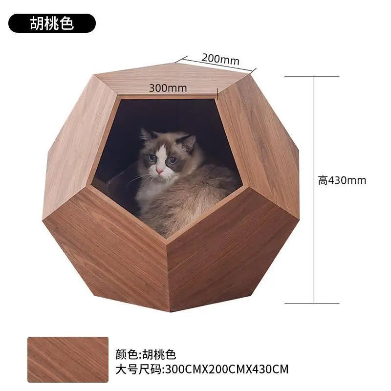 Solid Wood Pet Nest Cat Bed Dog House Side Table Nightstand Coffee Table 2-in-1 Furniture for Small Medium Cats Dogs