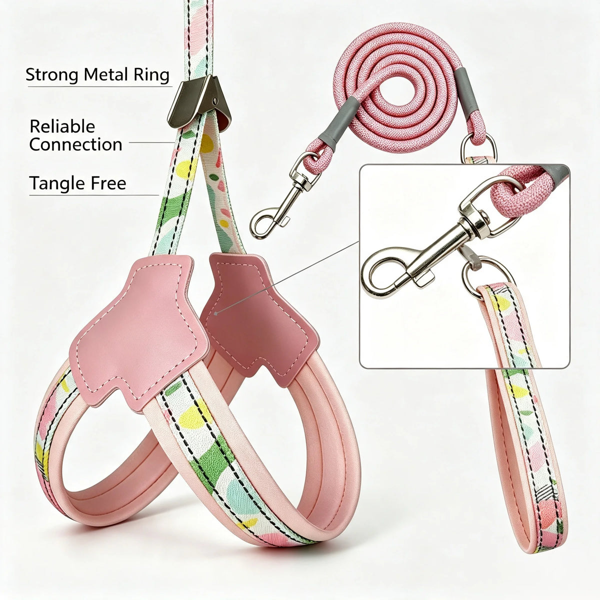 Soft Mesh Puppy Harness with Leash Cute Adjustable Pet Chest Strap Walking Set Comfortable Anti Escape Vest for Small Dogs Cats
