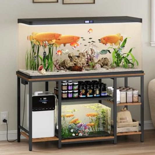 55-75 Gallon Fish Tank Stand with Power Outlet, 3-Tier Metal Frame Aquarium Stand, Heavy Duty Reptile Terrarium Tank Stand, 52.