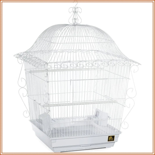 Vintage White Bird Cage with Scrollwork Design, 18x18x25 in, for Parakeets, Budgies, Lovebirds, Cockatiels, Easy Clean Bottom Grille