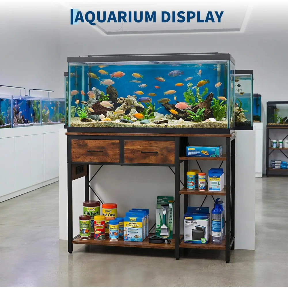 Aquarium Stand with Power Outlet for Fish or Reptile Tank 49.2" x 17,7" Top Tabletop Terrarium Stand with Power Outlet For Farmhouse Home