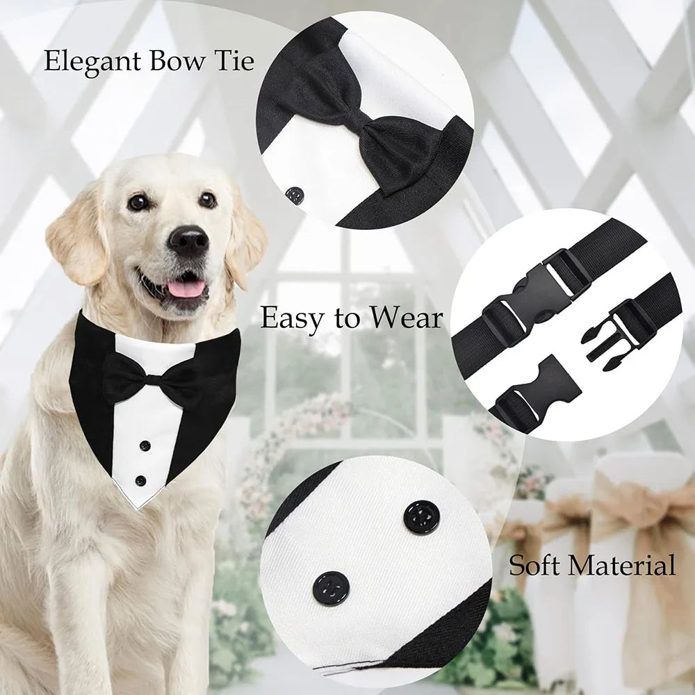 Dog Tuxedo Wedding Tux Suit Collar Dog Birthday Outfits Puppy Bandana with Bow Tie Collar for Medium and Large Dogs Pet Supplies