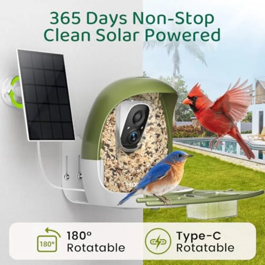 Smart Bird Feeder with Camera, AI Identify Birds and Auto Capture, 2K HD Live Camera Birdwatching with Color Night Vision for B