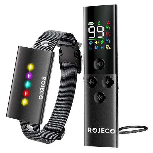 ROJECO Electric Dog Training Collar Digital Rechargeable Remote Control IPX7 Waterproof Vibrator Pet Dog Bark Stop Shock Collar
