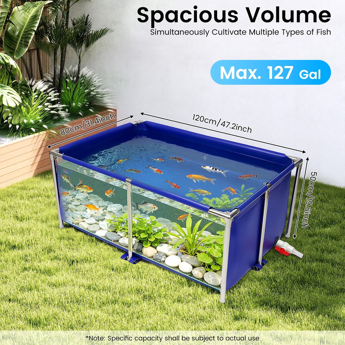 Portable Fish Tank 120 Gallon, Outdoor Canvas Aquaculture Pond with Stainless Steel Frame, or Fish Shrimp Lobster Breeding