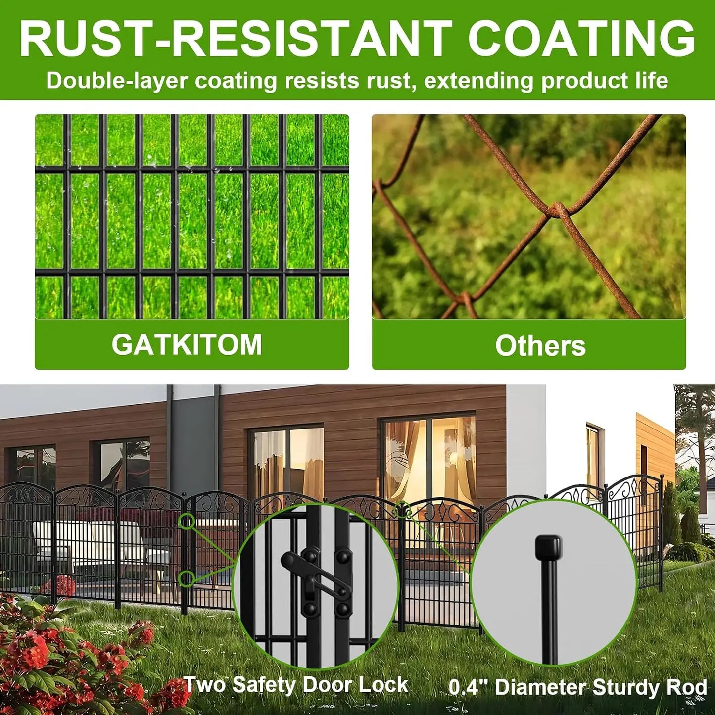 12 Panels No Dig Garden Fence with Gate, 31.3in x 26ft Rustproof Metal Dog Fence for Yard, Patio, Temporary Outdoor Fencing