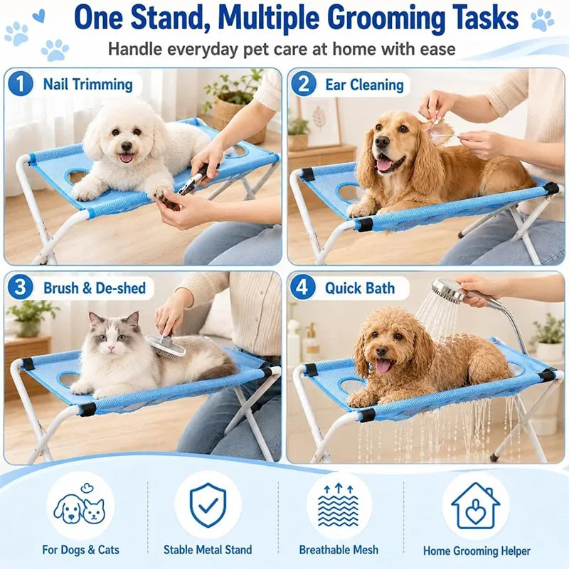 Adjustable Dog Grooming Hammock Foldable Pet Paw Bathing Wash Hammock Pet Bathing Nail Clipping Drying Mesh Support Rack for Pet