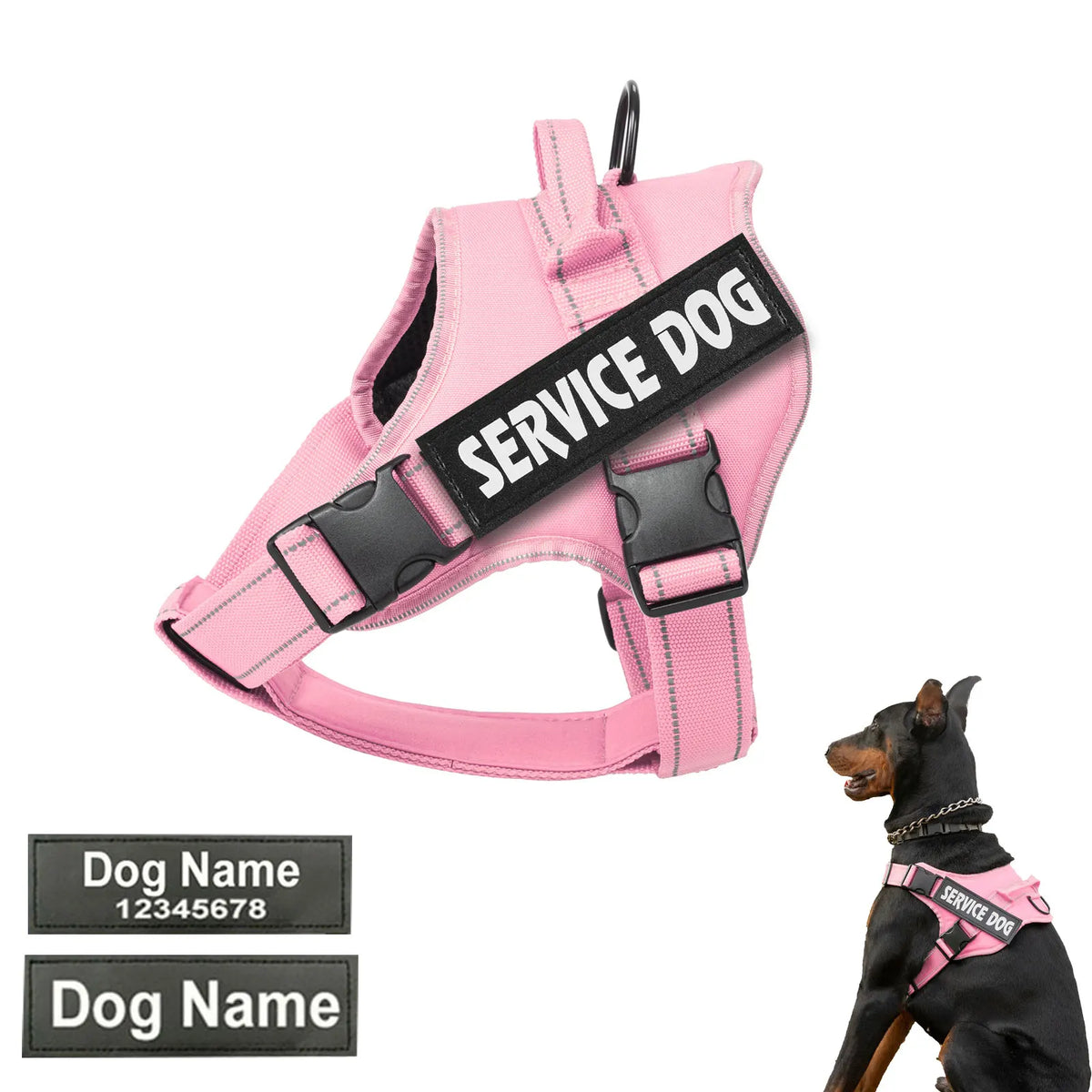 Personalized Dog Harness Custom Name Tag Doberman Pinscher Breathable Adjustable Pet Harness Suitable for Medium and Large Dogs