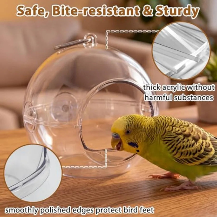 Transparent Chewproof Budgie Bird Breeding Nest for Cage, 360° Clear View Small Parakeet Nest with Washable Pad, Hanging Bird B