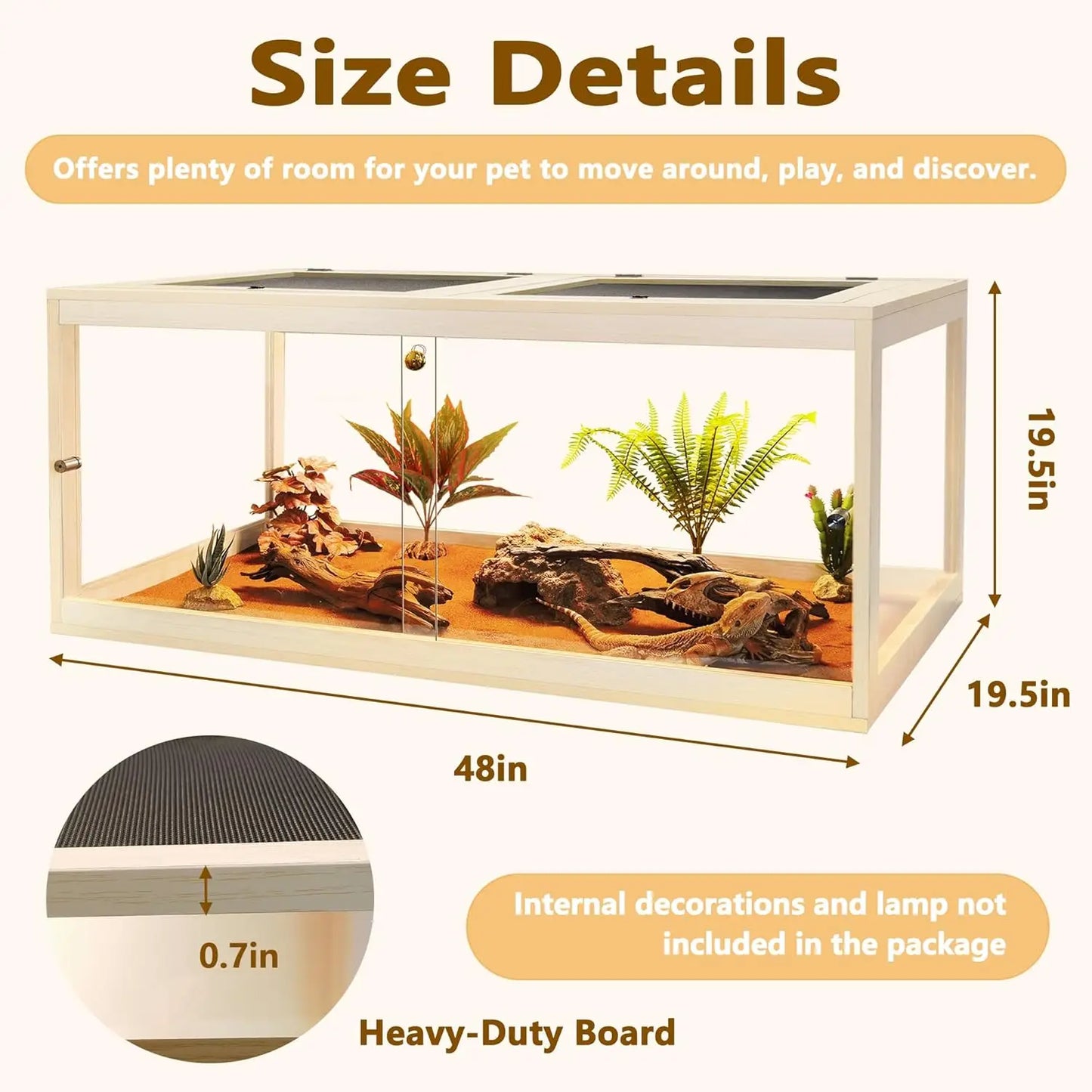 Bearded Dragon Tank, Reptile Tank with Meatl Mesh Roof and Front Sliding Door, Lizard Tank,Spacious Reptile Enclosure for Snakes